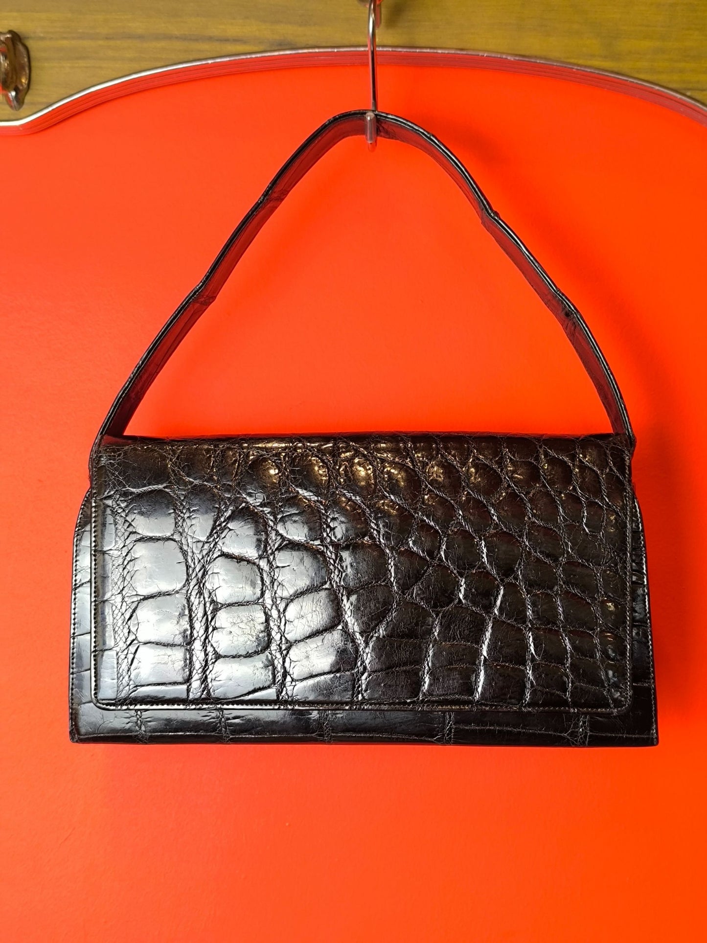 Vintage Comtesse Modell Black Croc-Embossed Leather Handbag | 1950s–60s