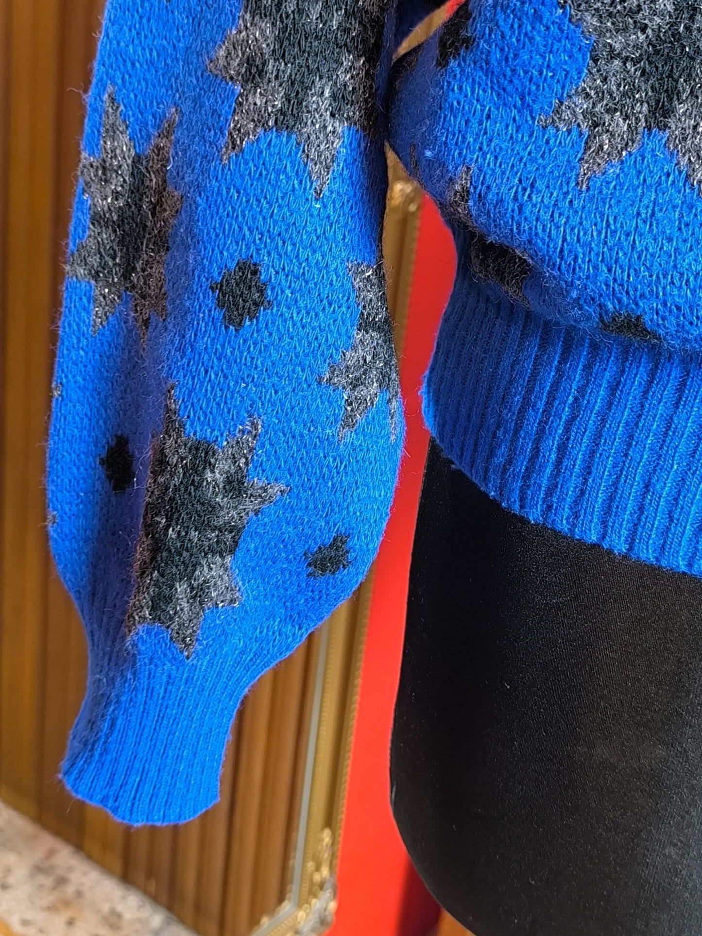 Vintage Blue Wool Blend Sweater with Star Pattern