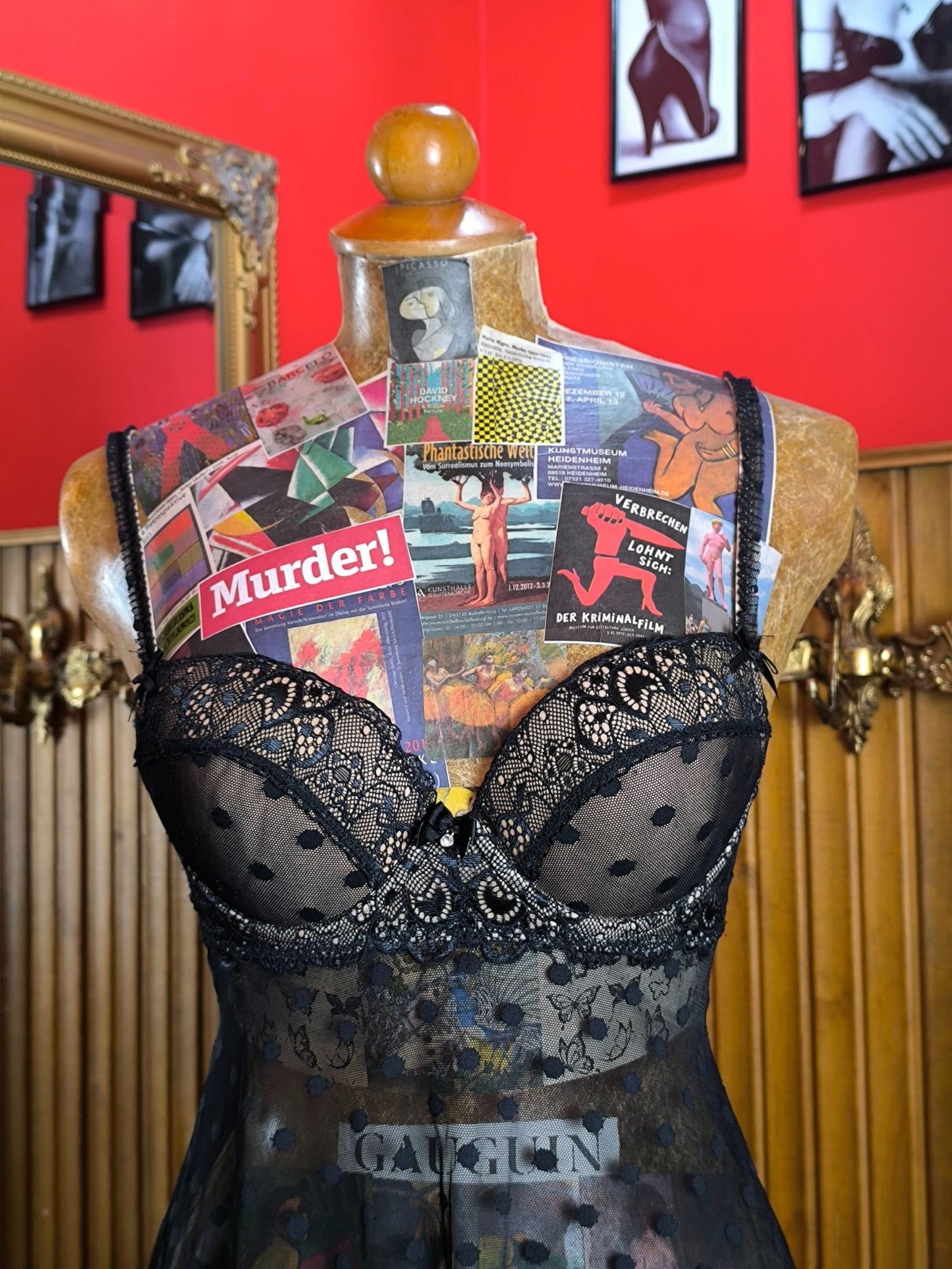 Y2K Bras N Things Sheer Polka Dot Babydoll Lingerie with Lace Detail