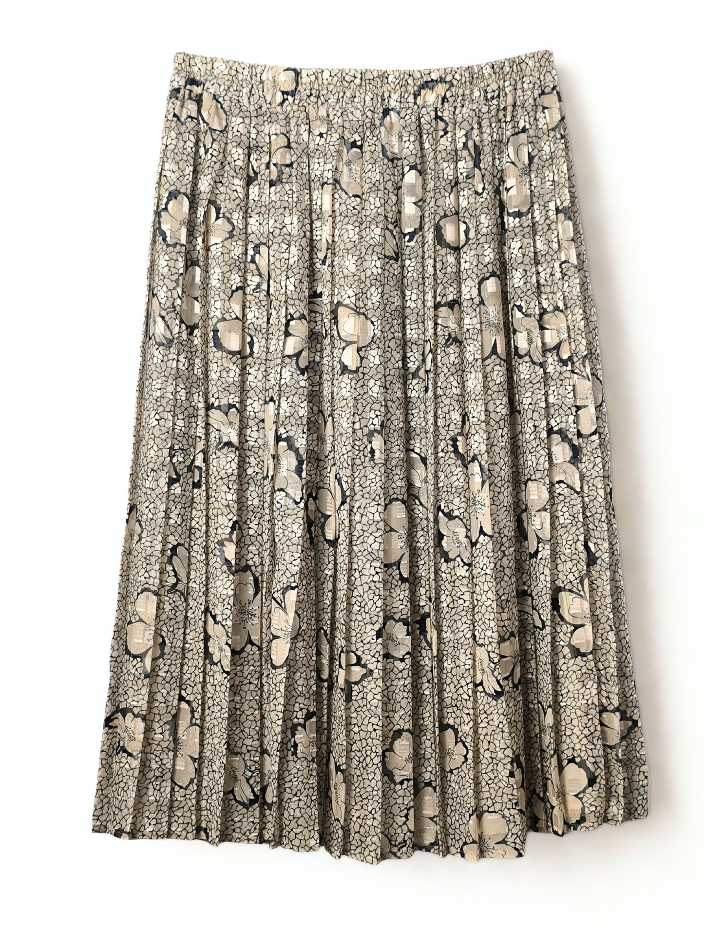 Vintage Pleated Floral Skirt with Golden Thread