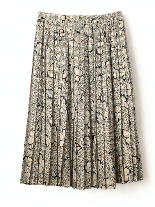 Vintage Pleated Floral Skirt with Golden Thread