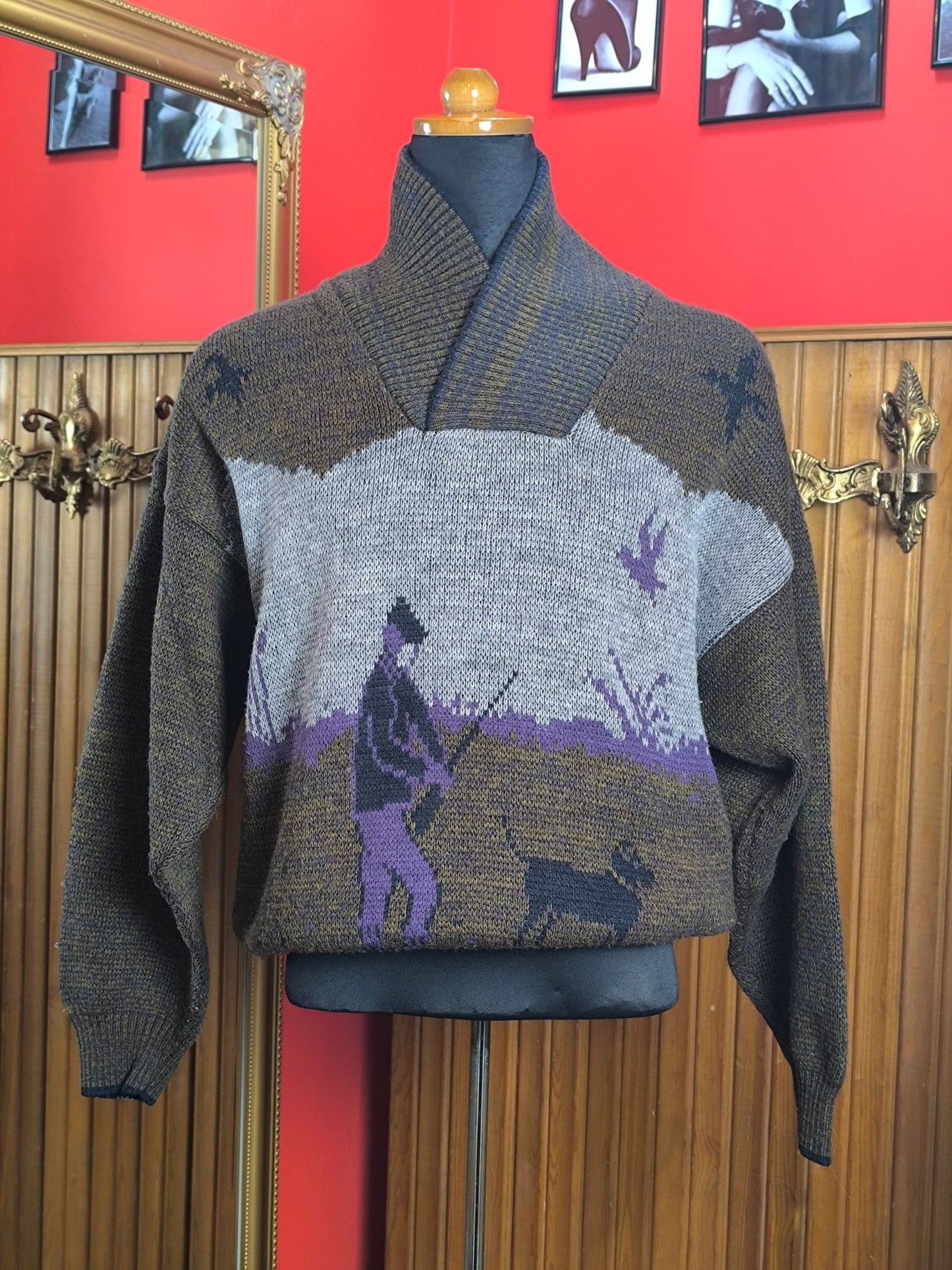 Vintage Italian “Hunter Scene” Knit Sweater by Allora