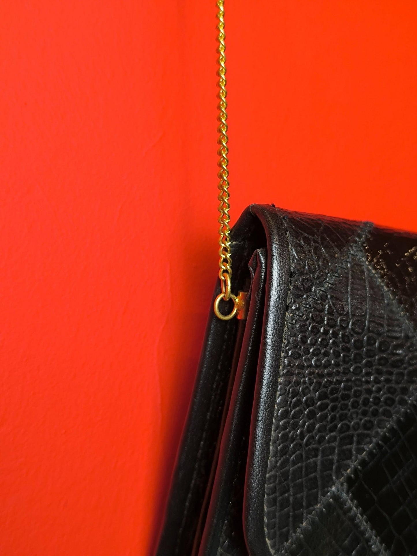 Vintage Black Snakeskin Leather Shoulder Bag