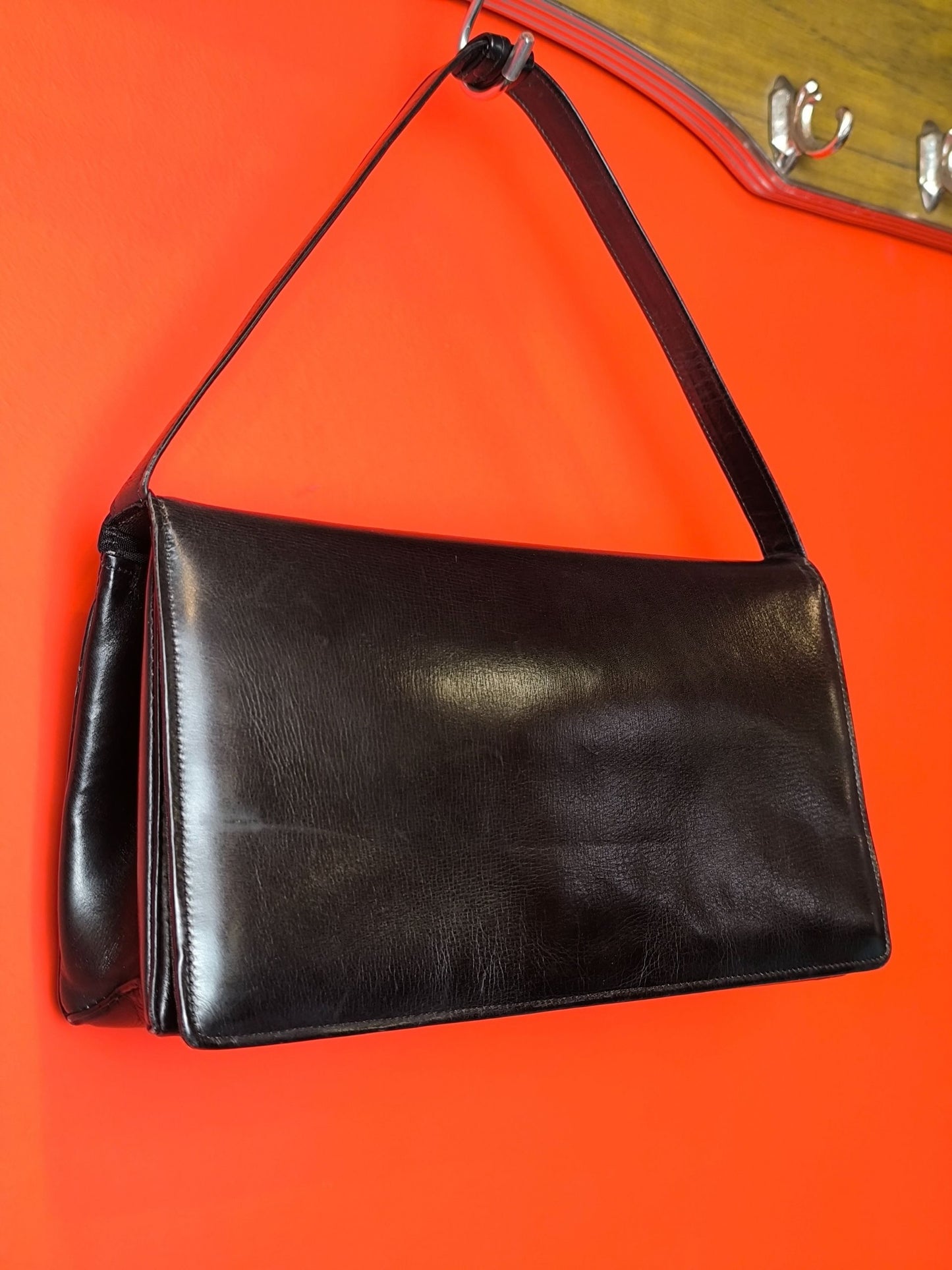 Classic 1960s Black Leather Shoulder Bag