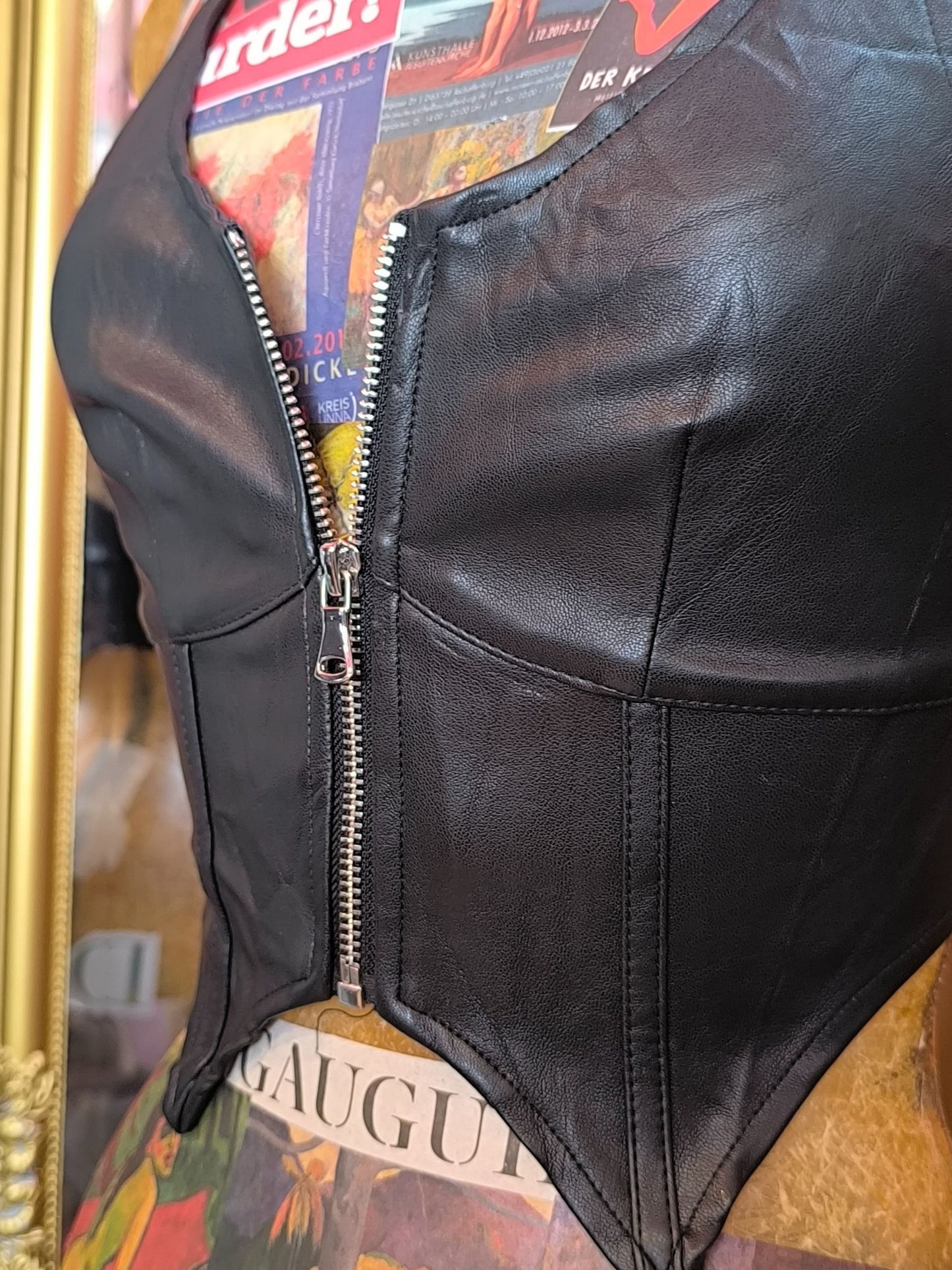 Y2K Tiger Mist Faux Leather Halter Corset Top – Black