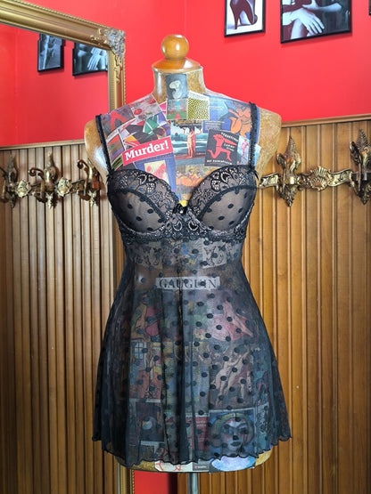 Y2K Bras N Things Sheer Polka Dot Babydoll Lingerie with Lace Detail