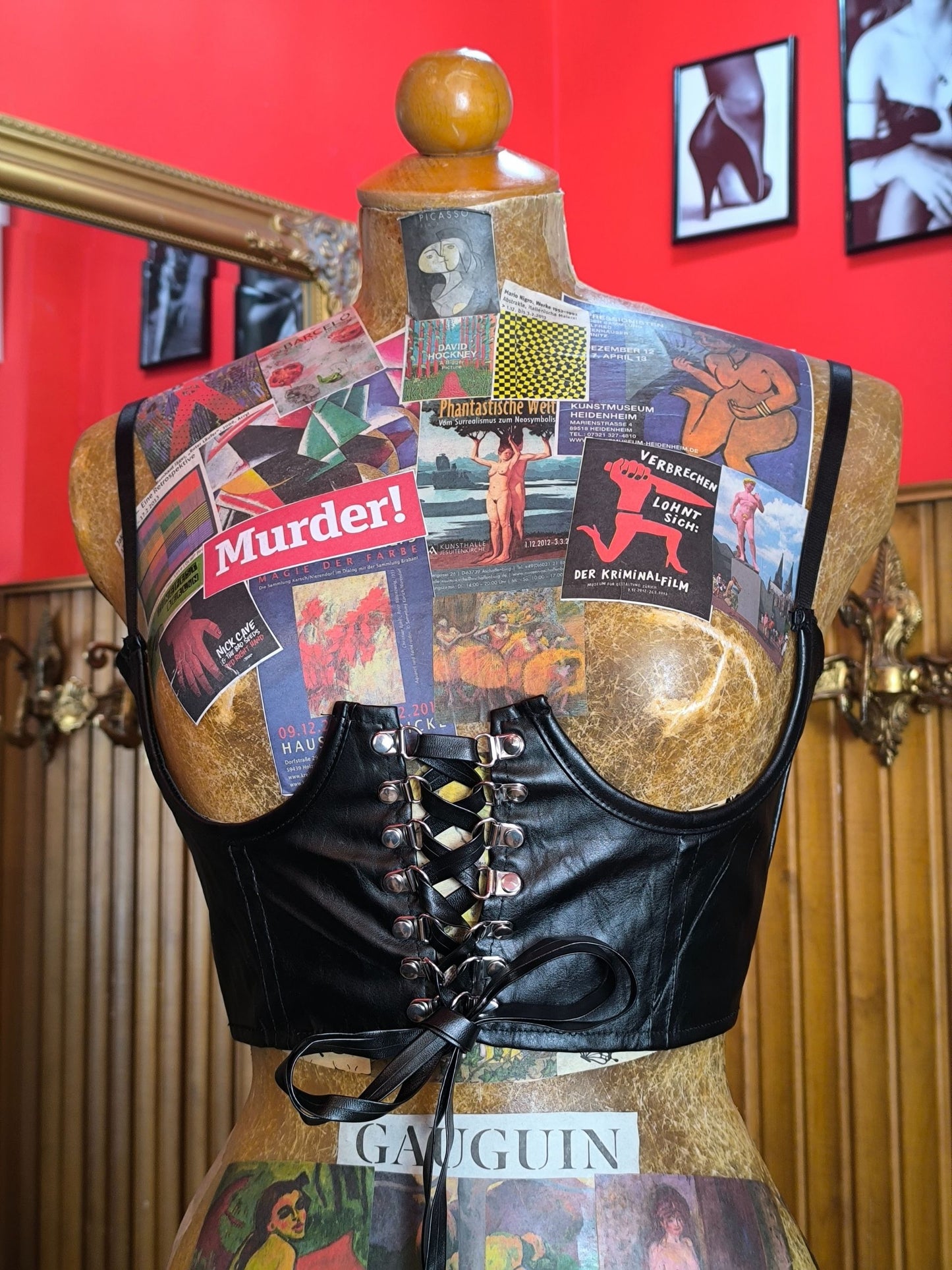 Black Faux Leather Lace-Up Corset Top — Y2K Inspired