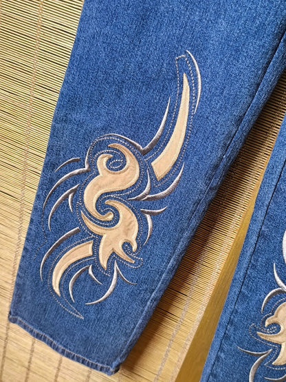 Y2K Laura Kent Tribal Embroidered High Waist Jeans