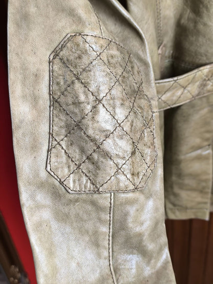 River Island Y2K Real Leather Biker Jacket – Beige Distressed – UK 8 / EU 34 /Small