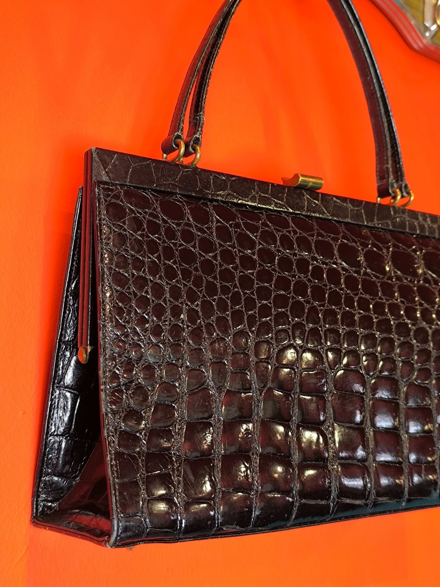 Vintage 1960s D Exklusiv Genuine Crocodile Leather Handbag