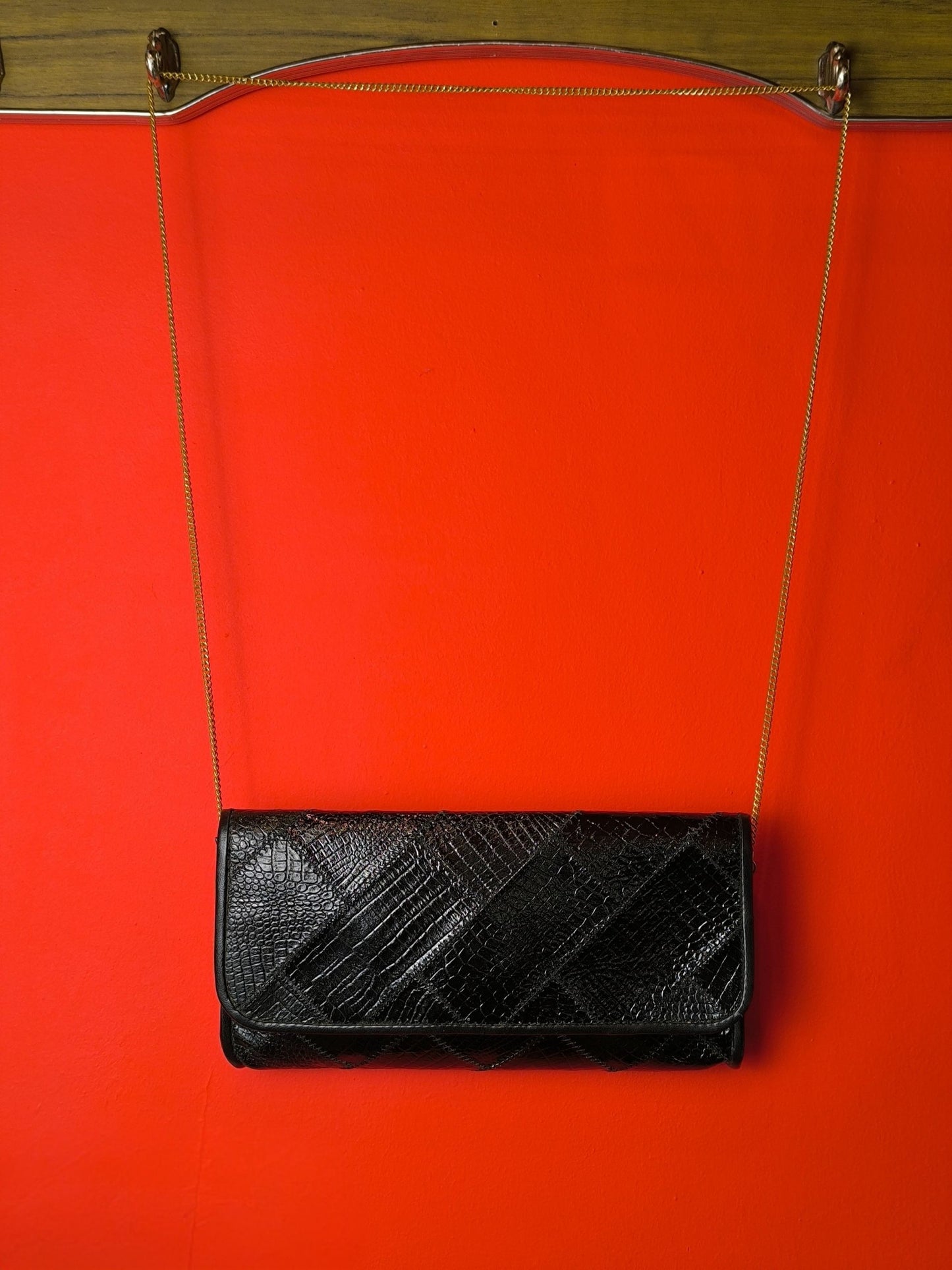 Vintage Black Snakeskin Leather Shoulder Bag