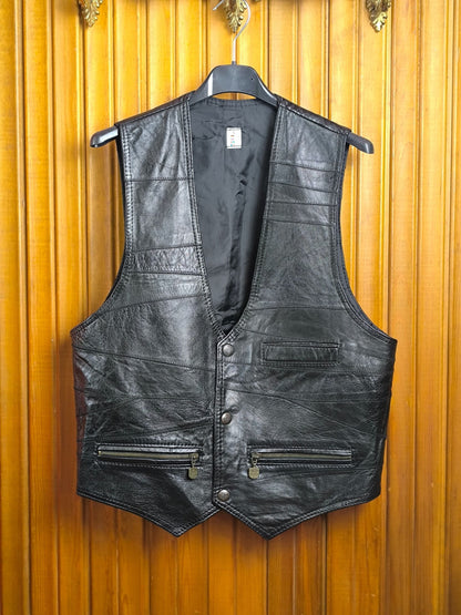 Vintage 90s Elazar Leather Vest – Genuine Black Biker Style