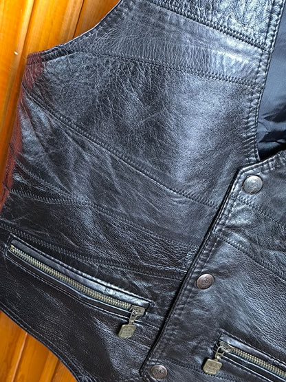 Vintage 90s Elazar Leather Vest – Genuine Black Biker Style