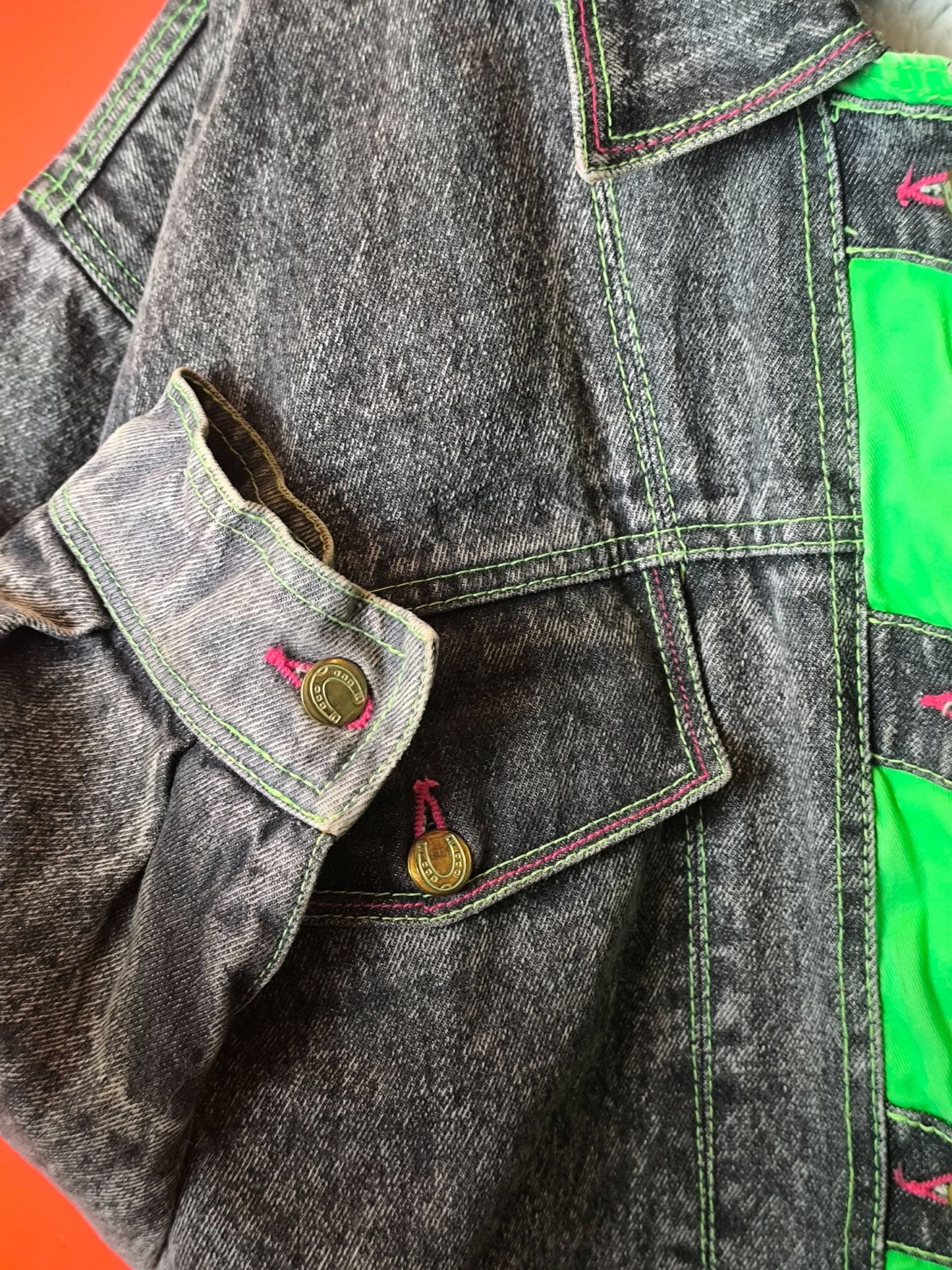 Neon Acid-Wash Sherpa Denim Jacket – Jean Bell (Late 80s/90s)