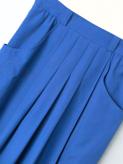 Vintage Lady Mohr Pleated Midi Skirt in Electric Blue
