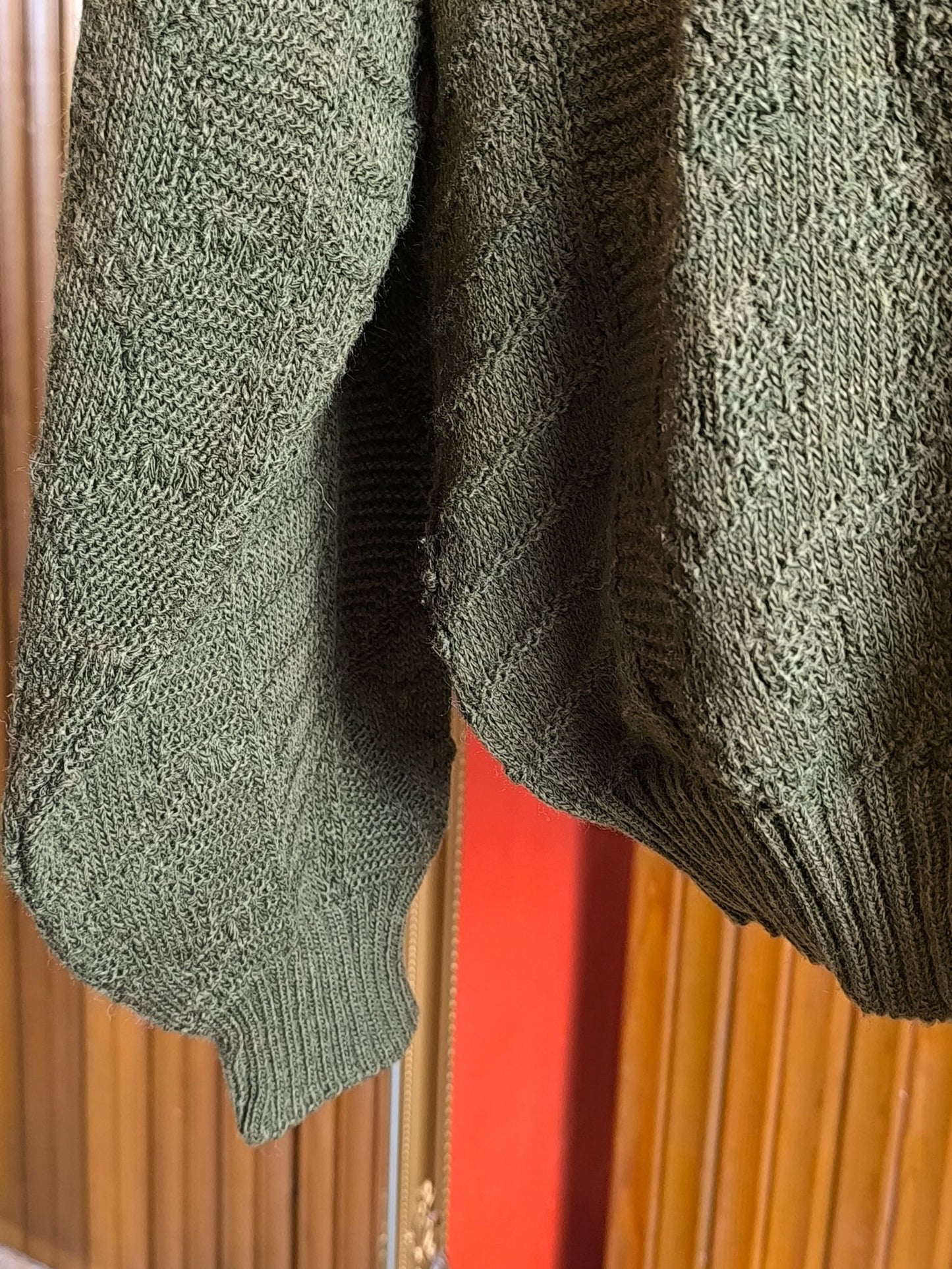 Vintage Italian Wool Blend Sweater – Olive Green Geometric Knit