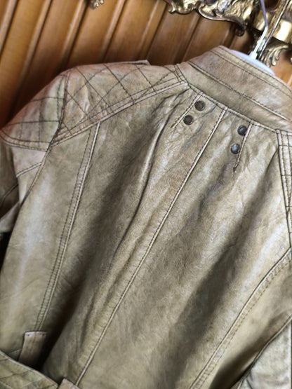 River Island Y2K Real Leather Biker Jacket – Beige Distressed – UK 8 / EU 34 /Small