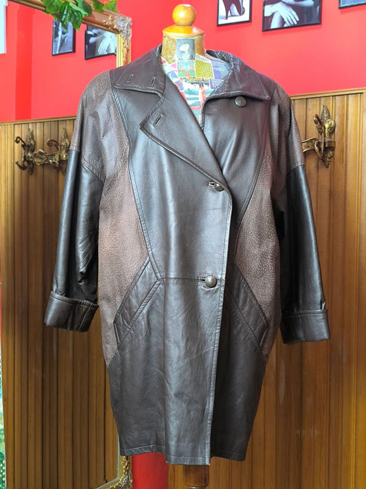 Vintage Norma Modell Leather Coat, two-tone brown, oversized '80s