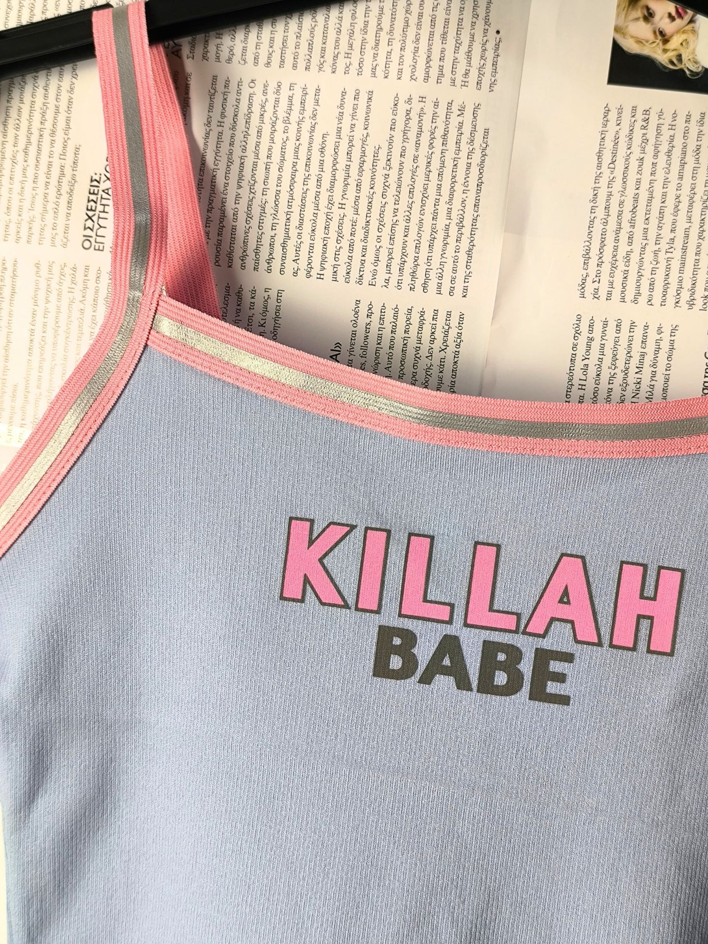 Deadstock Y2K Killah Babe Reflective Stripe Crop Tank Top - Light Blue