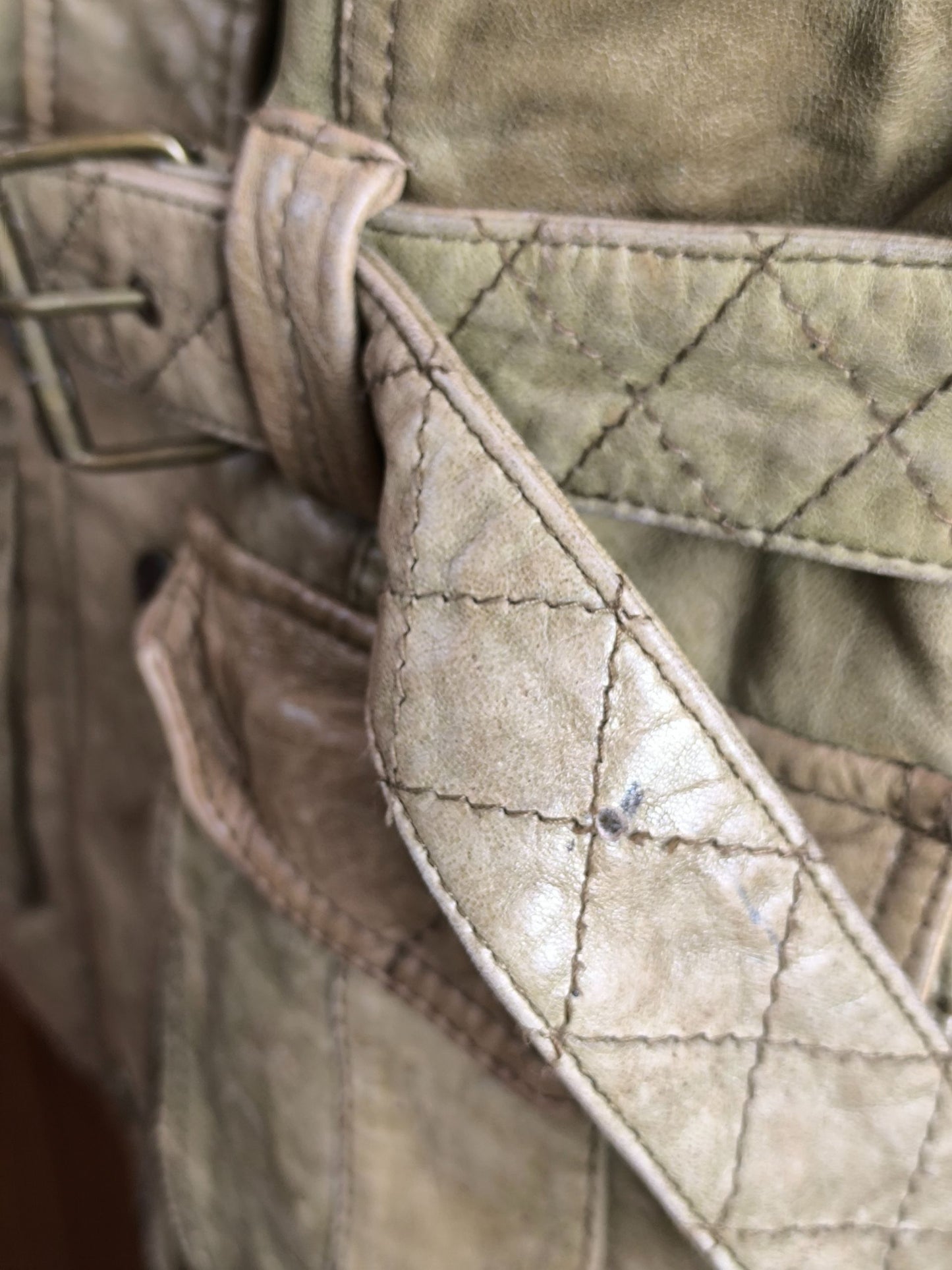 River Island Y2K Real Leather Biker Jacket – Beige Distressed – UK 8 / EU 34 /Small