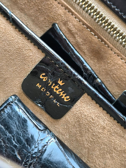 Vintage Comtesse Modell Black Croc-Embossed Leather Handbag | 1950s–60s
