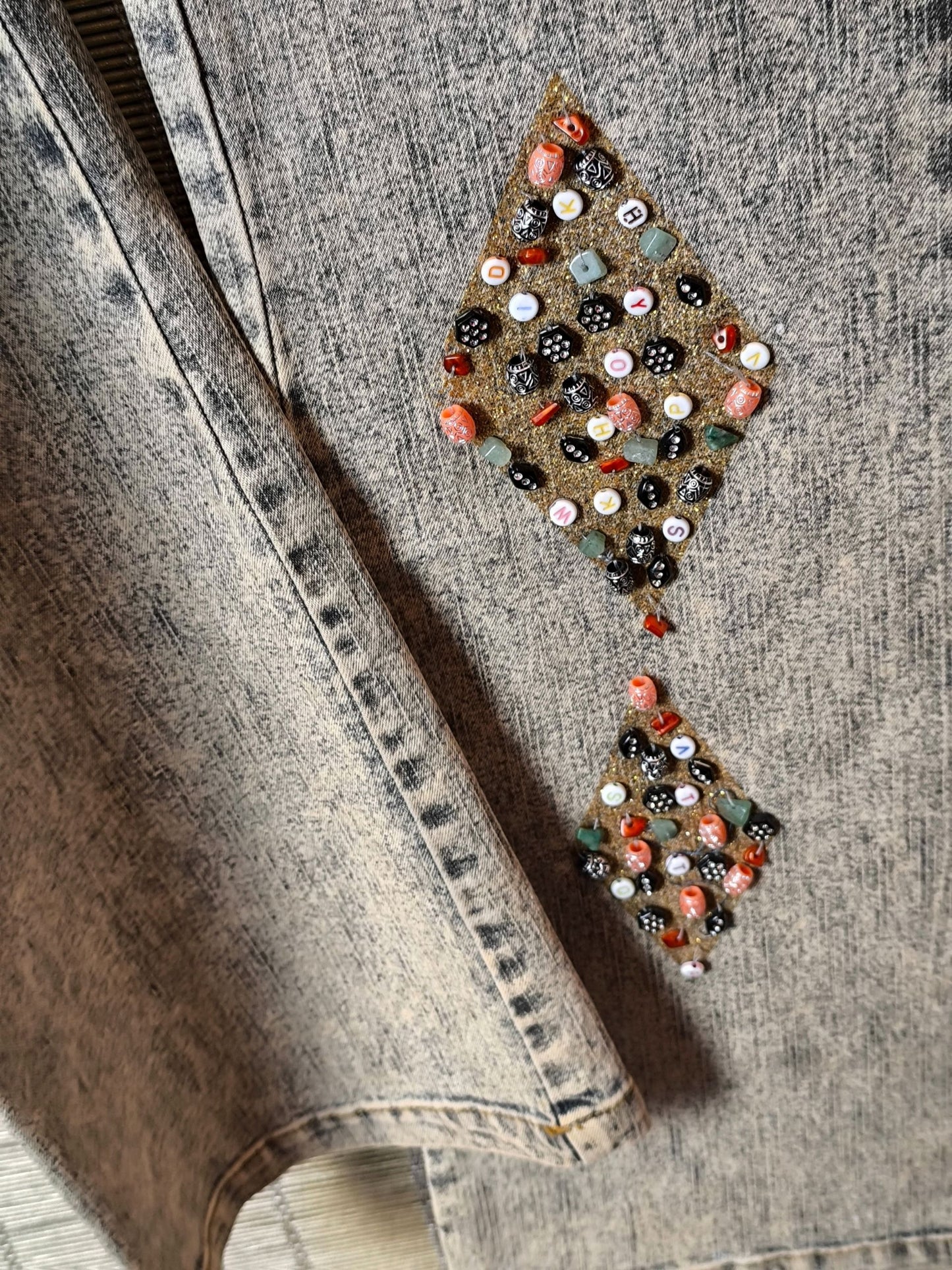 Y2K Grey-Blue Acid Wash Beaded Embellished Stretch Flare Jeans – Idea Imagine