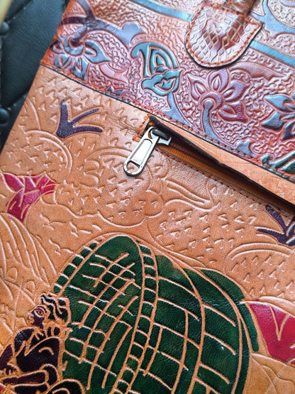 Vintage Handcrafted Embossed Leather Tote Bag