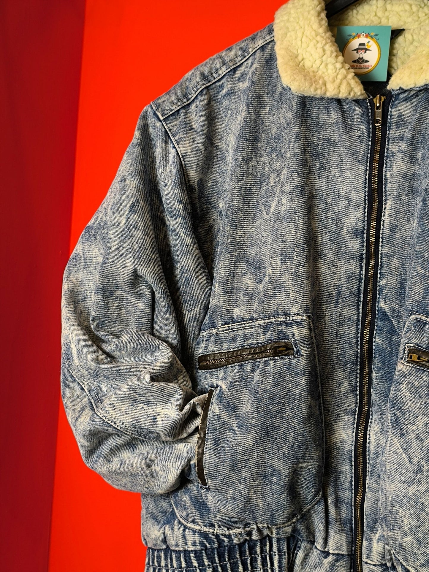 Unisex Acid-Wash Vintage Sherpa Denim Jacket