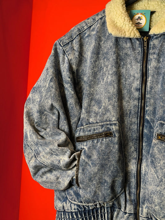 Unisex Acid-Wash Vintage Sherpa Denim Jacket