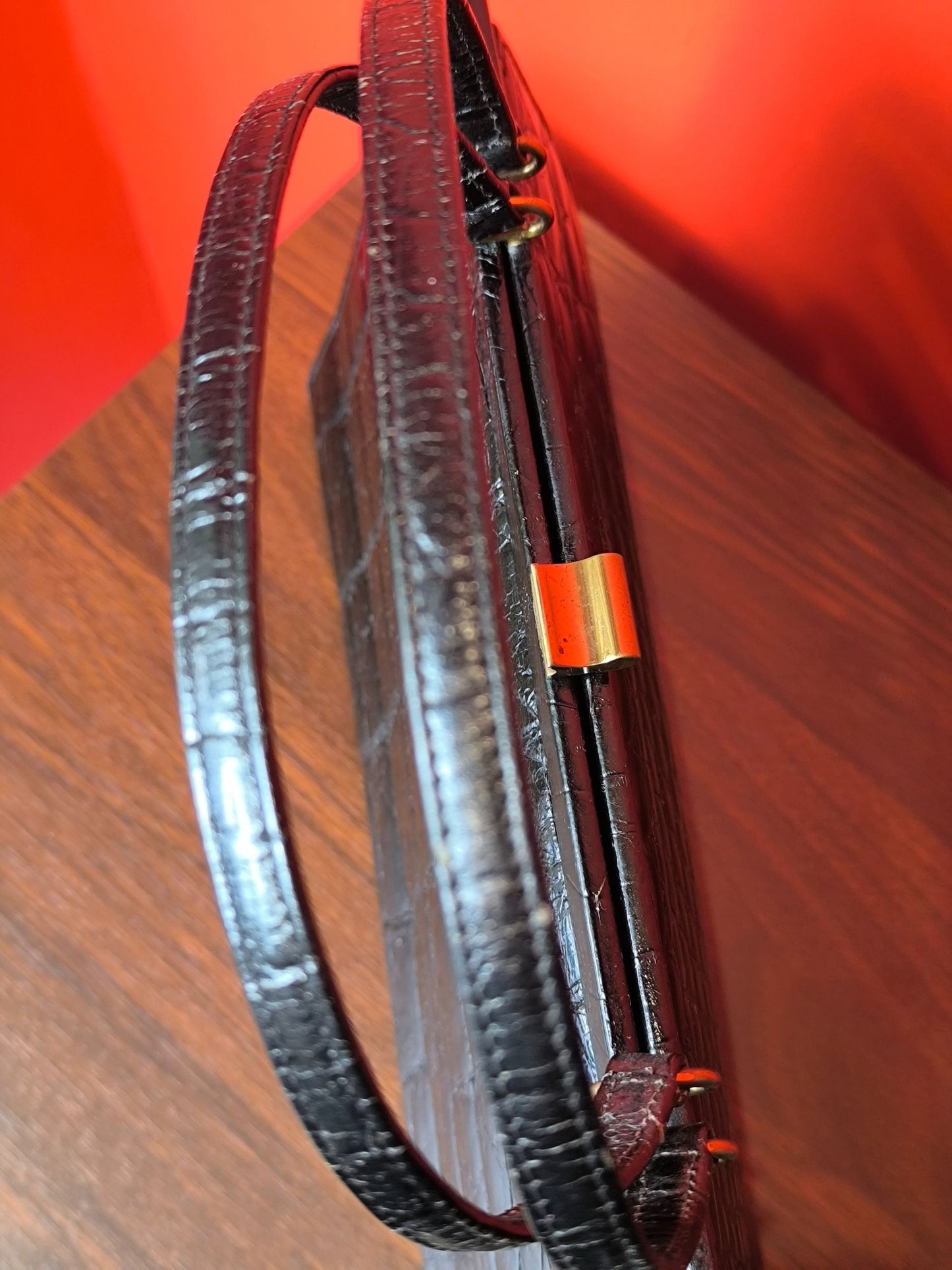 Vintage 1960s D Exklusiv Genuine Crocodile Leather Handbag