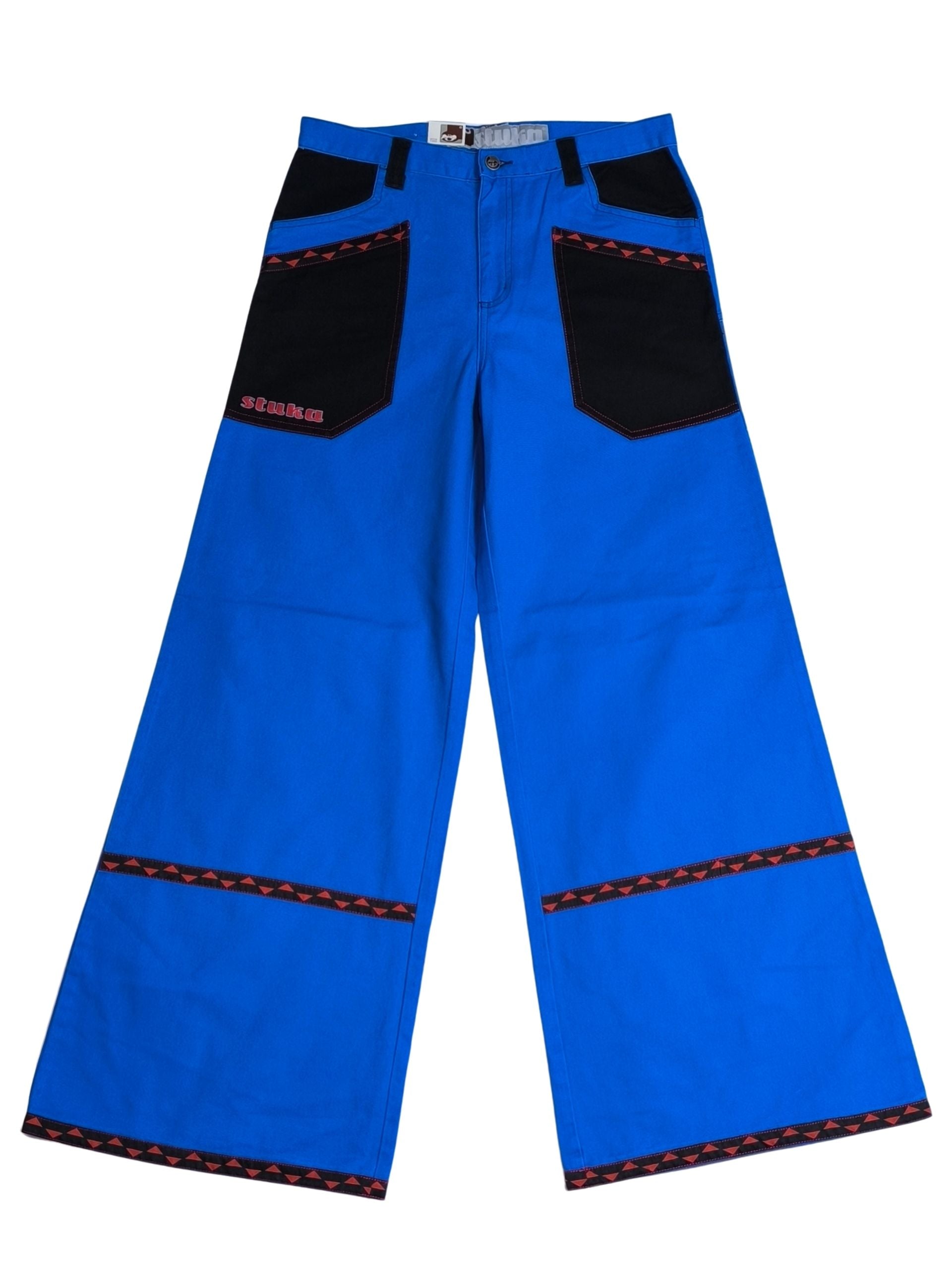 stuka レイブパンツ ワイド フレア ブルー パイピング 90s Y2K Trousers – meliaandthecuckoo