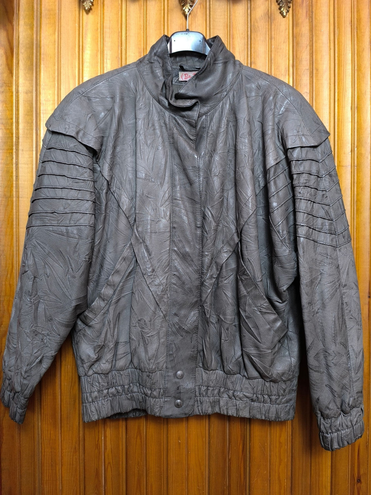 Vintage 80s/early 90s Betty Barclay Women's Grey Genuine Leather Bomber Jacket
