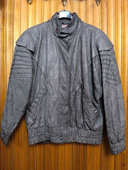 Vintage 80s/early 90s Betty Barclay Women's Grey Genuine Leather Bomber Jacket