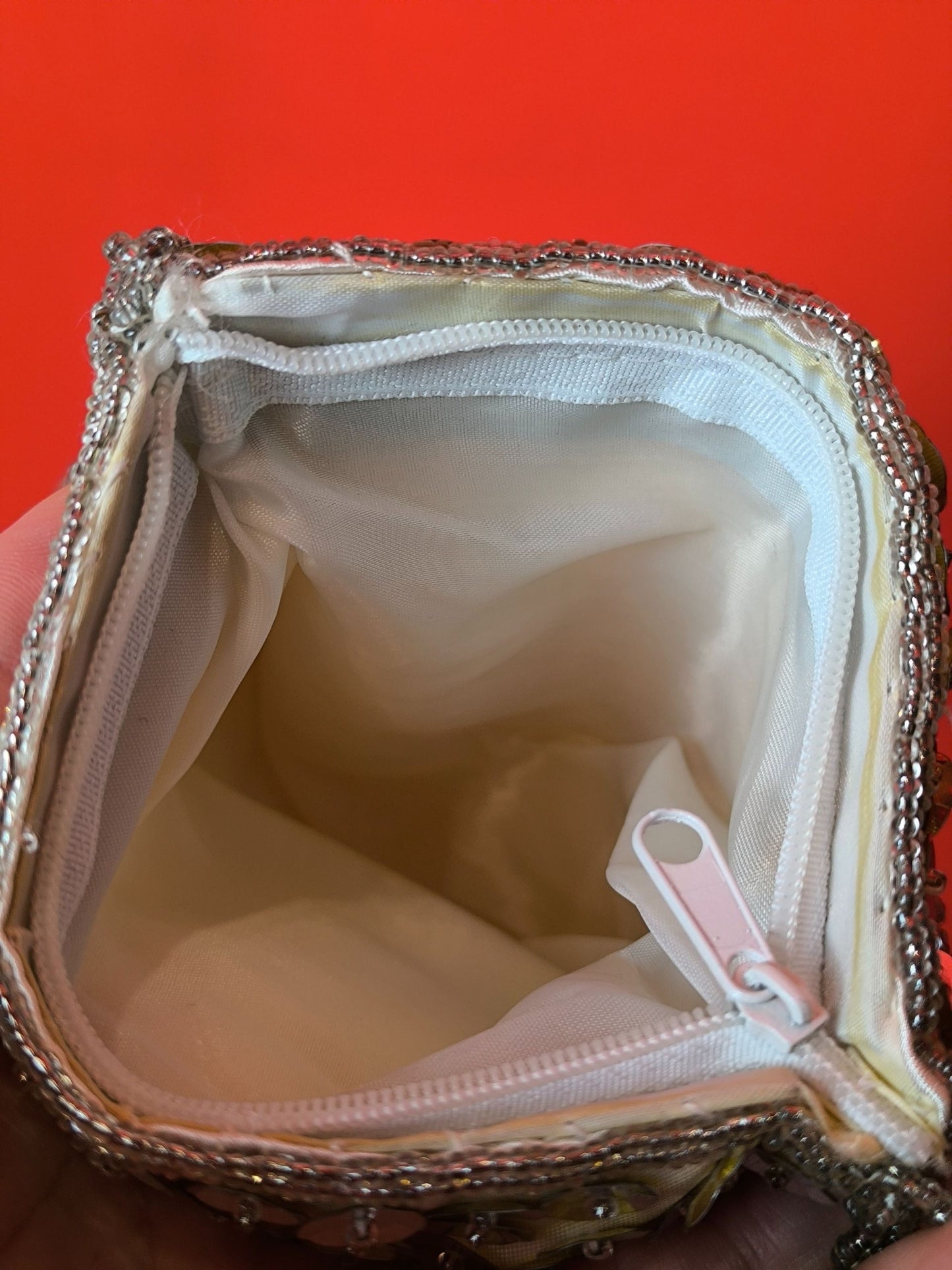 Vintage 1980s–1990s silver beaded evening bag