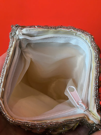 Vintage 1980s–1990s silver beaded evening bag