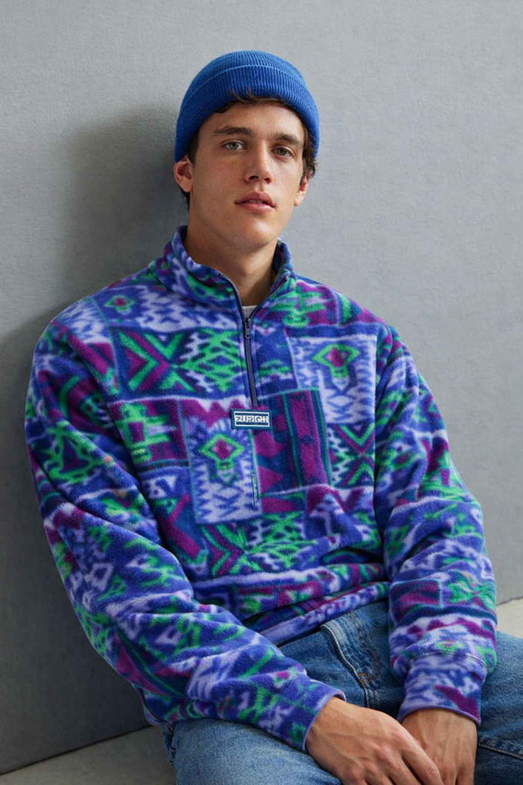 Vintage Zurich 90s Geometric Half-Zip Fleece Pullover