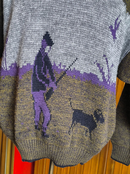 Vintage Italian “Hunter Scene” Knit Sweater by Allora