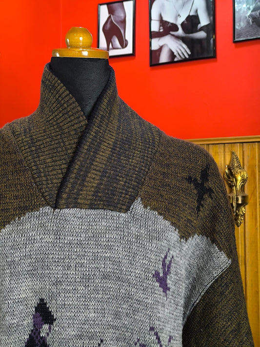 Vintage Italian “Hunter Scene” Knit Sweater by Allora