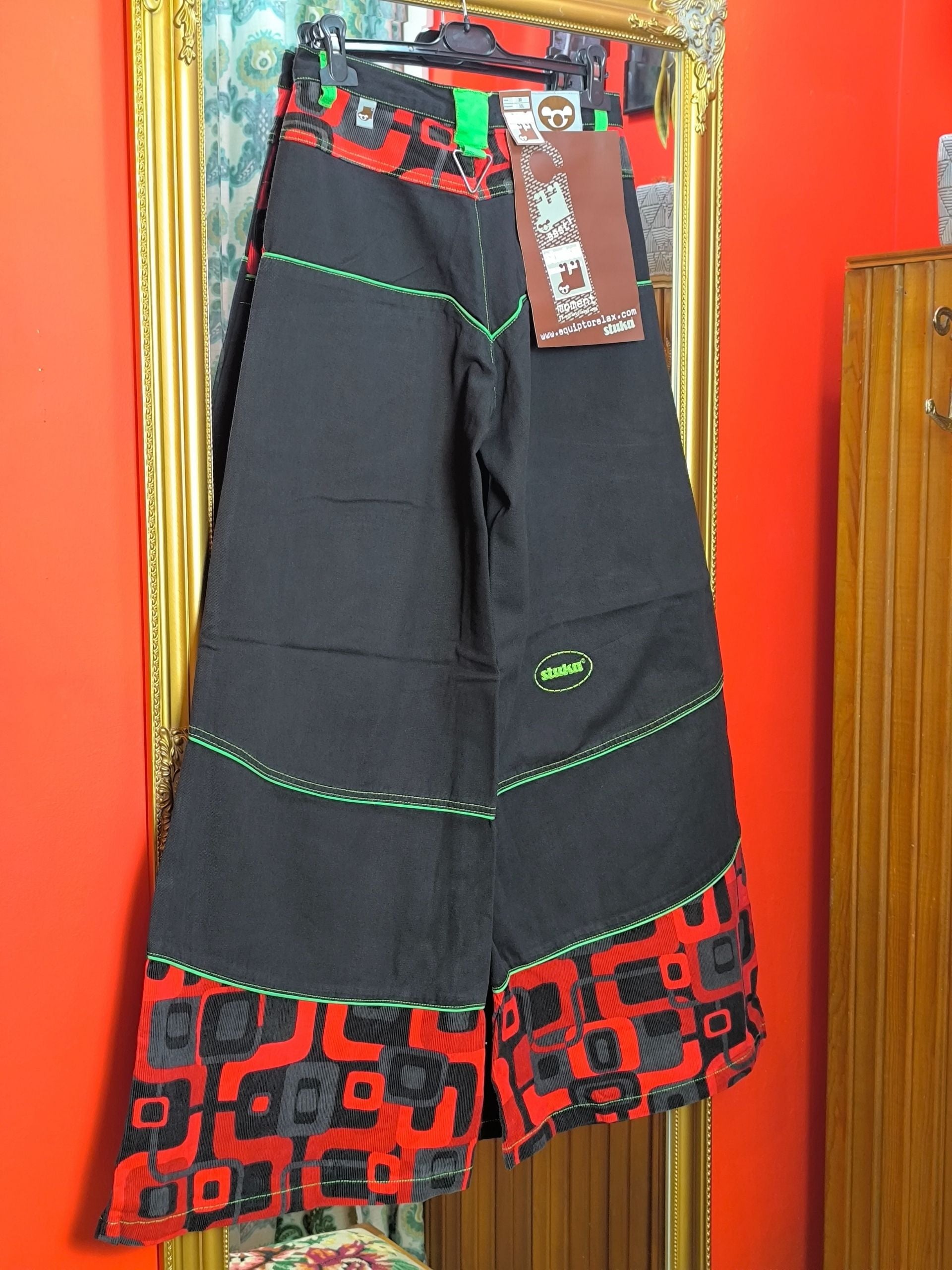 Deadstock Stuka Black Wide Leg Baggy Pants – 90s–Early 2000s