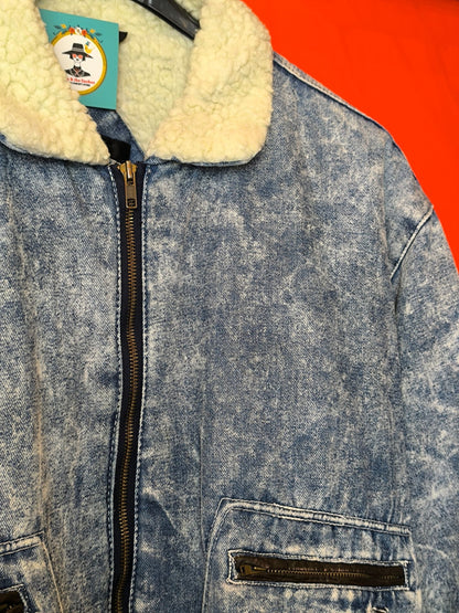 Unisex Acid-Wash Vintage Sherpa Denim Jacket