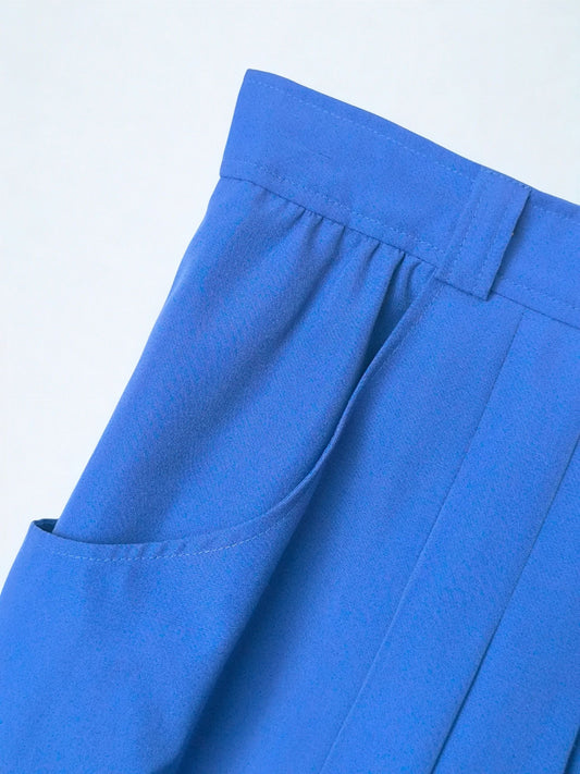 Vintage Lady Mohr Pleated Midi Skirt in Electric Blue
