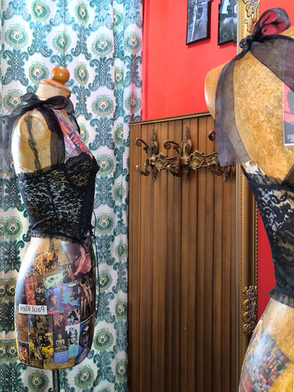 Y2K Black Sheer Lace Corset Top with Ribbon Straps