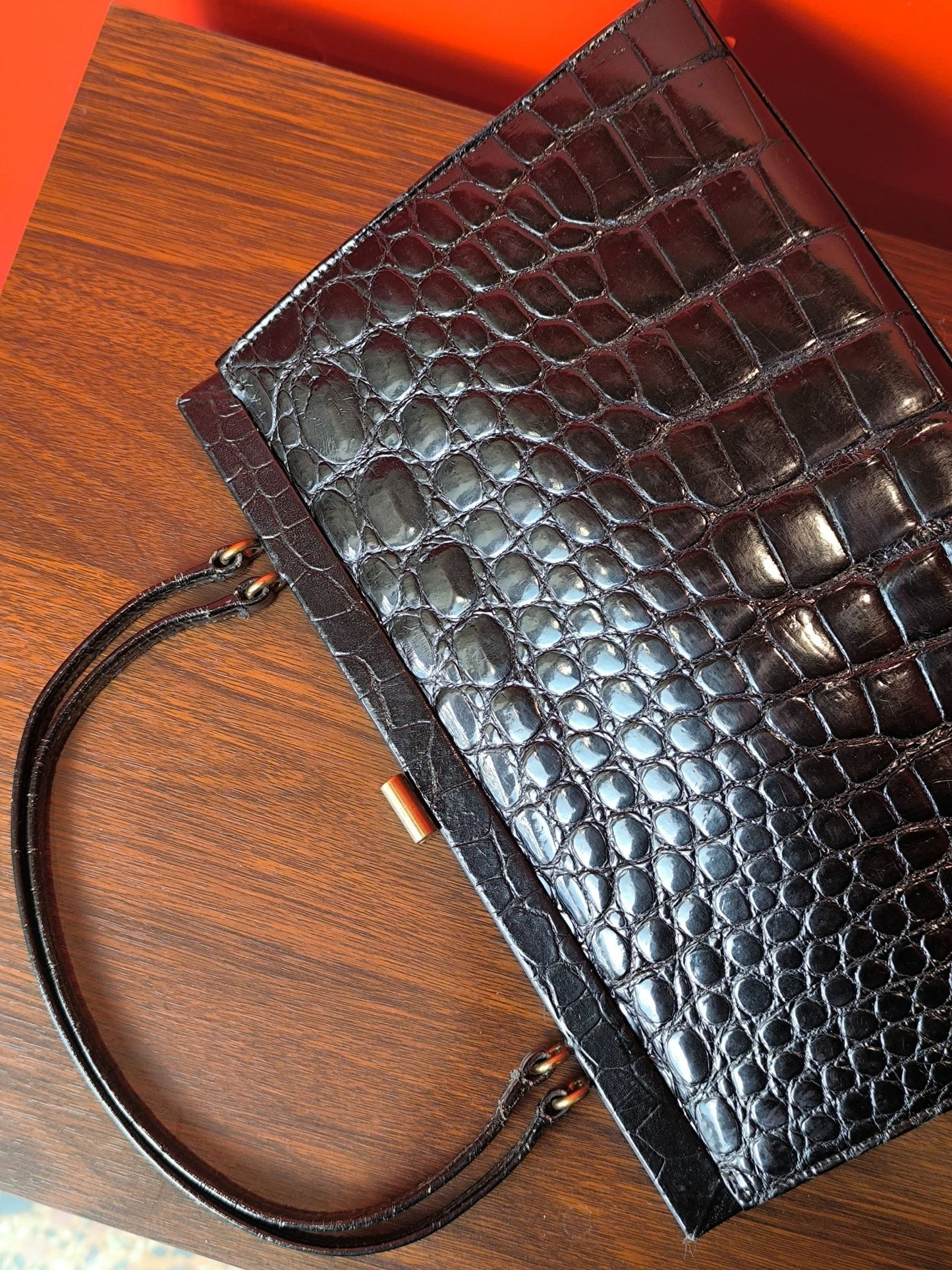 Vintage 1960s D Exklusiv Genuine Crocodile Leather Handbag