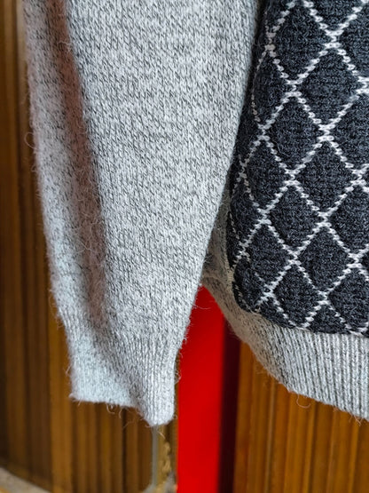 Vintage C&A Canda Geometric Knit Sweater – Grey & Black Pattern