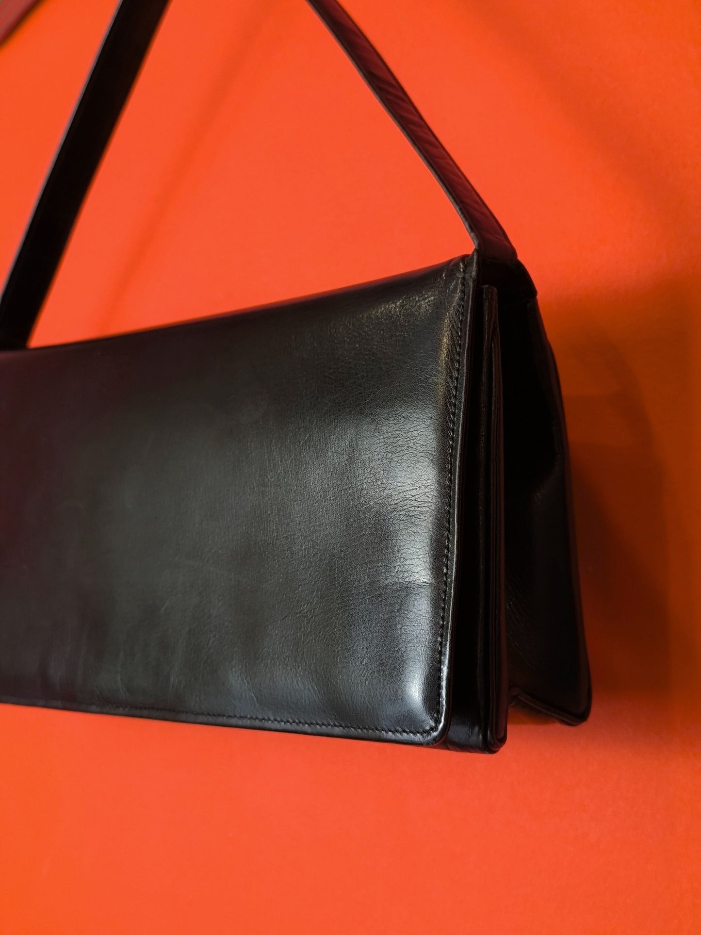 Classic 1960s Black Leather Shoulder Bag