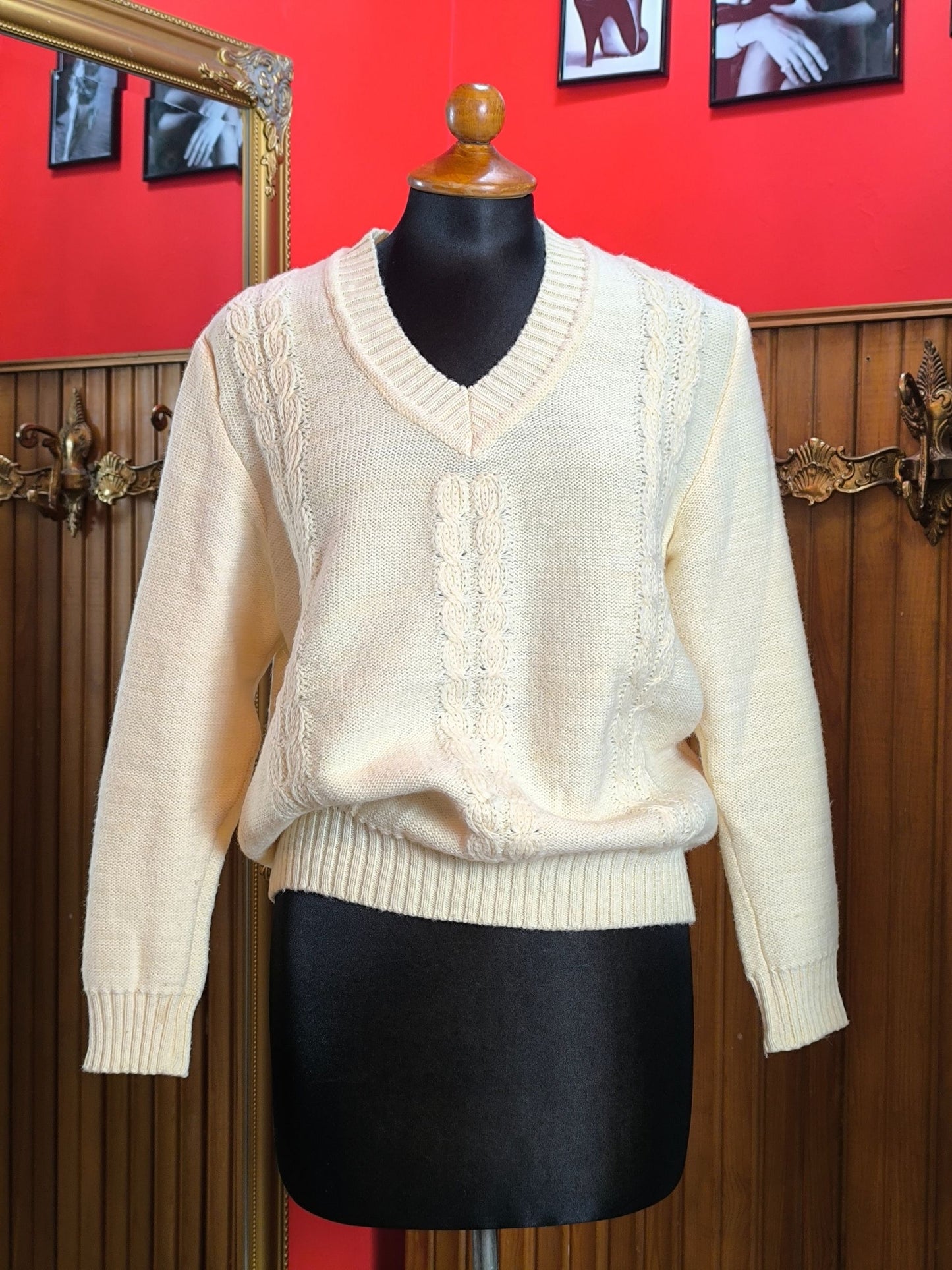 Vintage “Wistrz Burgstädt” Cream Cable Knit Sweater