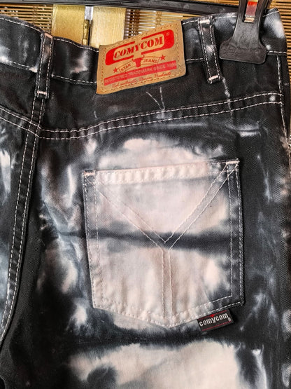 Y2K Comycom Tie-Dye Flare Jeans – Star Black & White