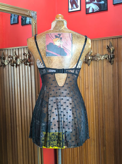 Y2K Bras N Things Sheer Polka Dot Babydoll Lingerie with Lace Detail