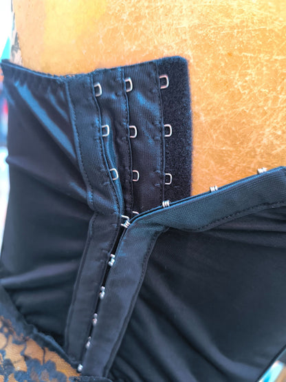 Early 2000s Hanky Panky Black PVC Lace-Up Corset Top