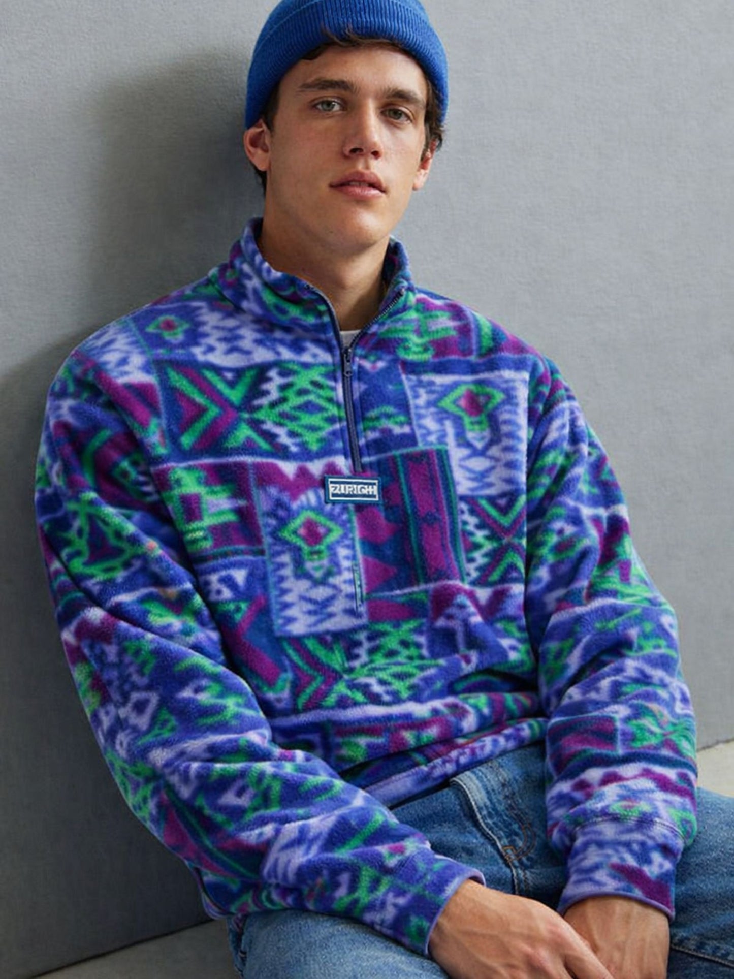 Vintage Zurich 90s Geometric Half-Zip Fleece Pullover